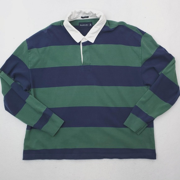 Abercrombie & Fitch Other - Abercrombie & Fitch Rugby Shirt Mens XL Green Navy Striped Cropped Y2K Vintage